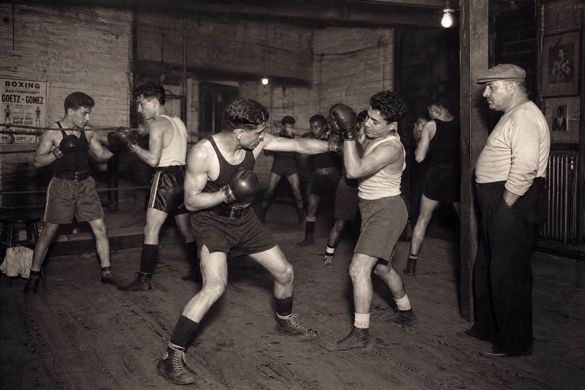 Immigrant boxers training together in a Lower East Side gym, 1930s